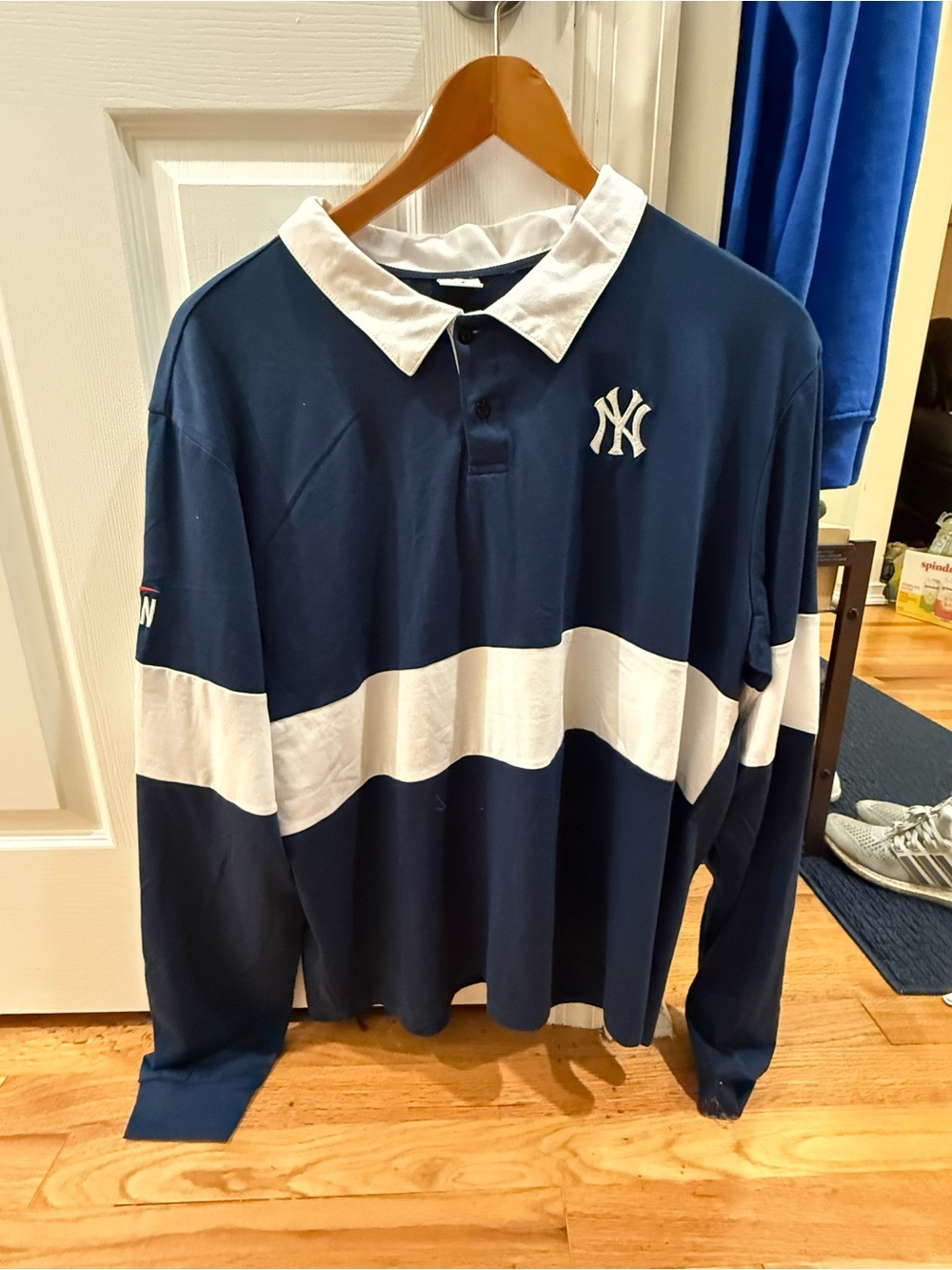 Yankees Men's Navy and White Rugby Polo Shirt XL Promo-